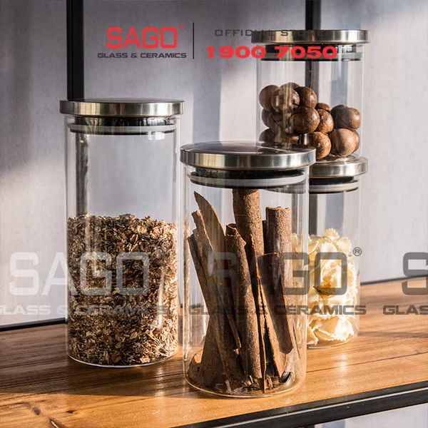  Hũ Thủy Tinh Cao Cấp Dlicsy Nắp Nhấn Inox Có Ron Kín Hơi | Tùy Chọn Dung Tích , Thủy Tinh Chịu Nhiệt 