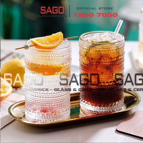  INS 311ZD - Ly Thủy Tinh INS Polka Dots Islande Tumber Glass 360ml | Thủy Tinh Cao Cấp 