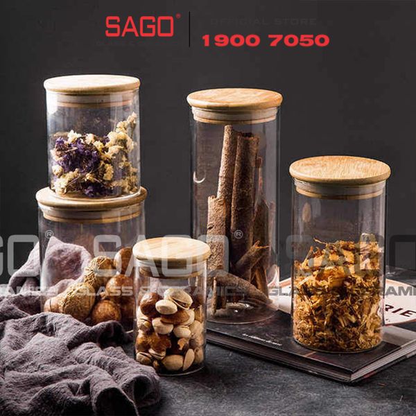  Hũ Thủy Tinh Trụ Nắp Gỗ Tre Cao Cấp | Tùy Chọn Dung Tích 