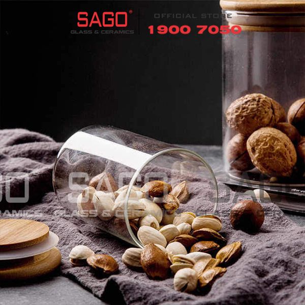  Hũ Thủy Tinh Trụ Nắp Gỗ Tre Cao Cấp | Tùy Chọn Dung Tích 