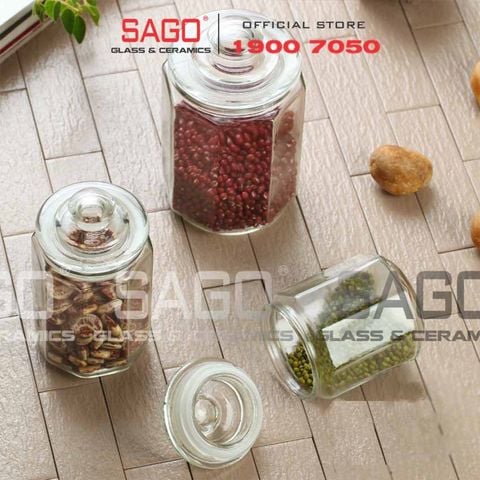  Hũ Thủy Tinh Lục Giác Nắp Thủy Tinh | Tùy Chọn Dung Tích 