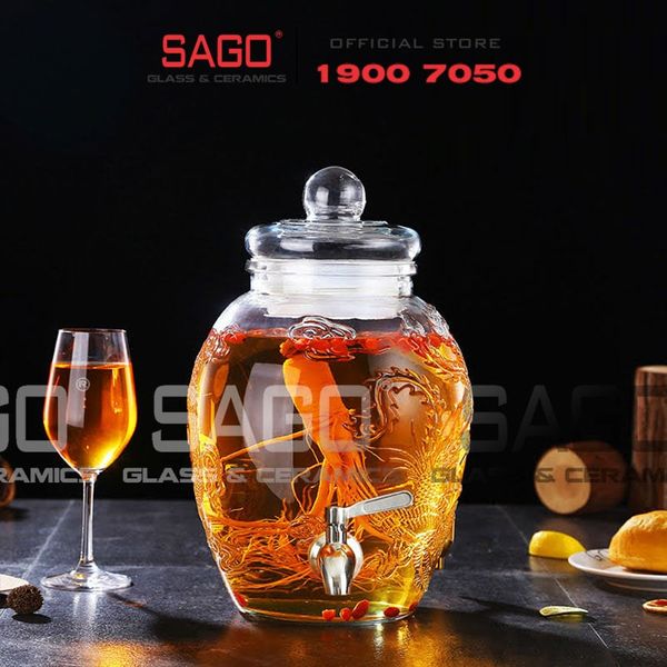  Chum Ngâm Rượu Thủy Tinh Long Phụng 6.0 Lít | Tùy Chọn Có hoặc không vòi 