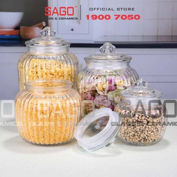  Hũ Thủy Tinh Sọc Nắp Thủy Tinh Đựng Thực Phẩm | Tùy Chọn Dung Tích 