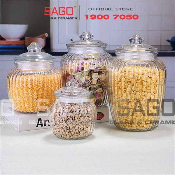  Hũ Thủy Tinh Sọc Nắp Thủy Tinh Đựng Thực Phẩm | Tùy Chọn Dung Tích 