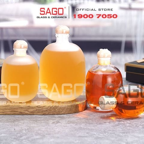  Bình Thủy Tinh Tròn Bầu Nắp Gỗ | Tùy Chọn Dung tích 