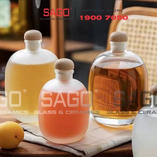  Bình Thủy Tinh Tròn Bầu Nắp Gỗ | Tùy Chọn Dung tích 