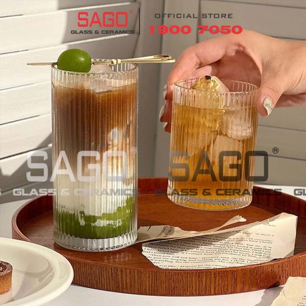  INS 314TH - Ly Thủy Tinh Sọc INS Stripes Islande Tumber Glass 350ml | Thủy Tinh Cao Cấp 
