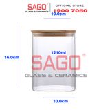  GPG4010-2 - Hũ Thủy Tinh Vuông Delisoga Borosilicate Storage Glass 1210ml Nắp Gỗ | Thủy Tinh Cao Cấp 