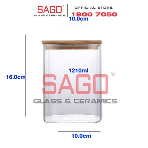  GPG4010-2 - Hũ Thủy Tinh Vuông Delisoga Borosilicate Storage Glass 1210ml Nắp Gỗ | Thủy Tinh Cao Cấp 