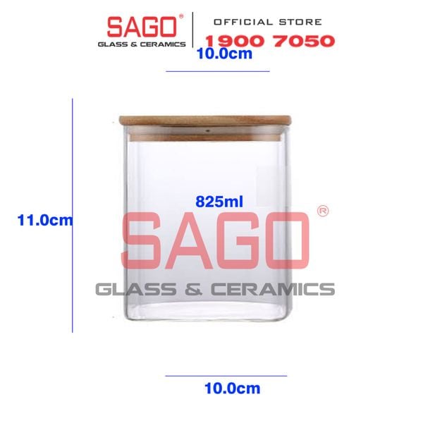  GPG4010-1 - Hũ Thủy Tinh Vuông Delisoga Borosilicate Storage Glass 825ml Nắp Gỗ | Thủy Tinh Cao Cấp 