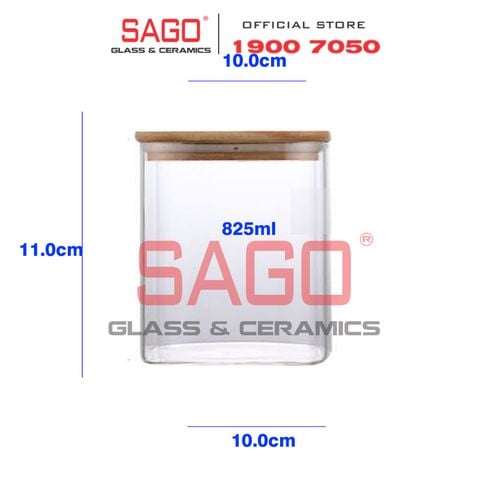  GPG4010-1 - Hũ Thủy Tinh Vuông Delisoga Borosilicate Storage Glass 825ml Nắp Gỗ | Thủy Tinh Cao Cấp 
