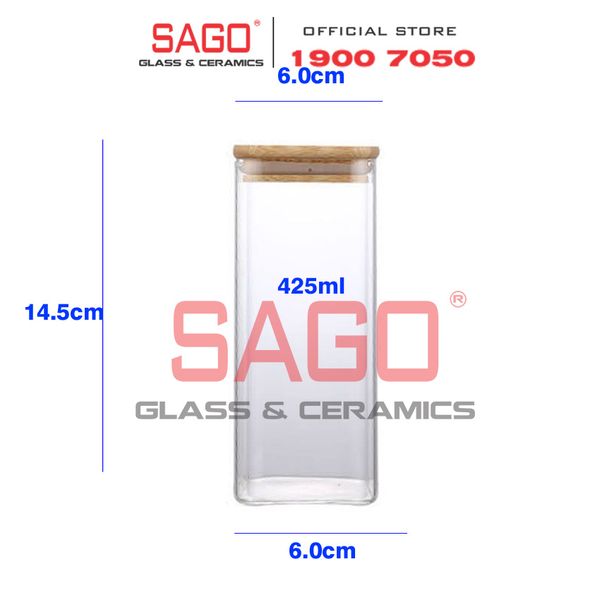  GPG4060-2 - Hũ Thủy Tinh Vuông Delisoga Borosilicate Storage Glass 425ml Nắp Gỗ | Thủy Tinh Cao Cấp 