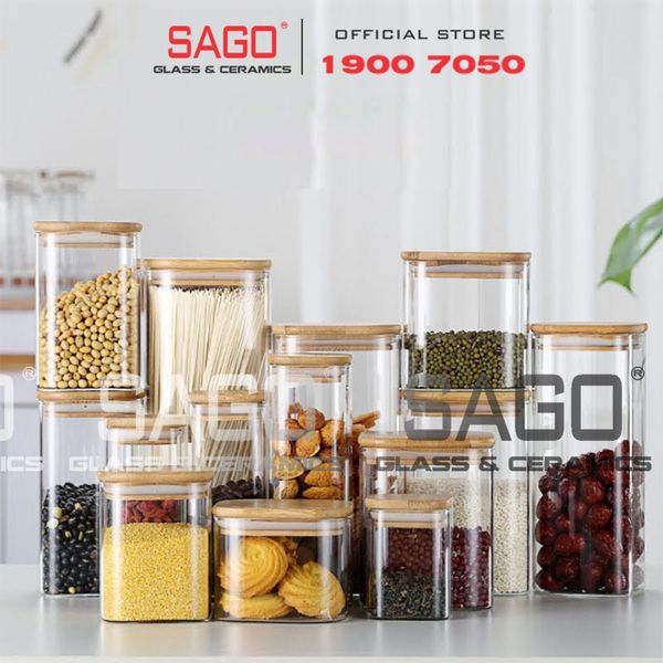  GPG4010-1 - Hũ Thủy Tinh Vuông Delisoga Borosilicate Storage Glass 825ml Nắp Gỗ | Thủy Tinh Cao Cấp 