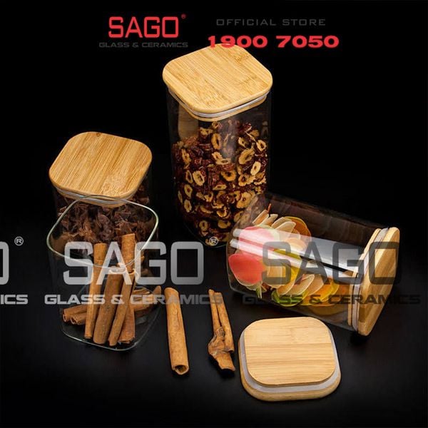  GPG4010-2 - Hũ Thủy Tinh Vuông Delisoga Borosilicate Storage Glass 1210ml Nắp Gỗ | Thủy Tinh Cao Cấp 