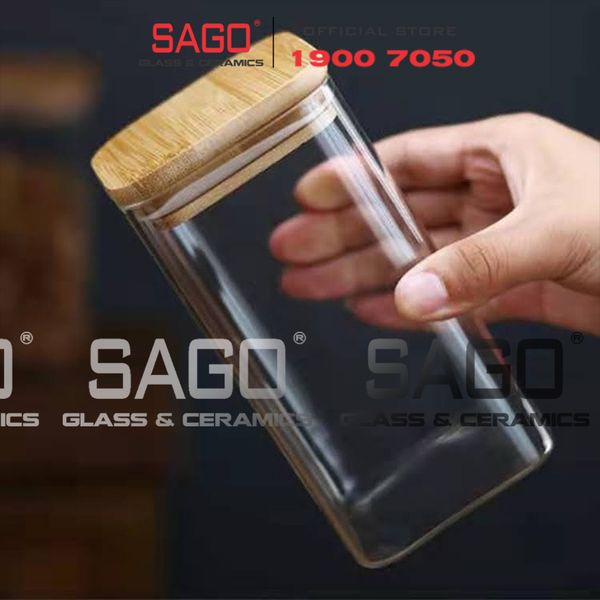 GPG4060-2 - Hũ Thủy Tinh Vuông Delisoga Borosilicate Storage Glass 425ml Nắp Gỗ | Thủy Tinh Cao Cấp 