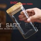  GPG4010-2 - Hũ Thủy Tinh Vuông Delisoga Borosilicate Storage Glass 1210ml Nắp Gỗ | Thủy Tinh Cao Cấp 