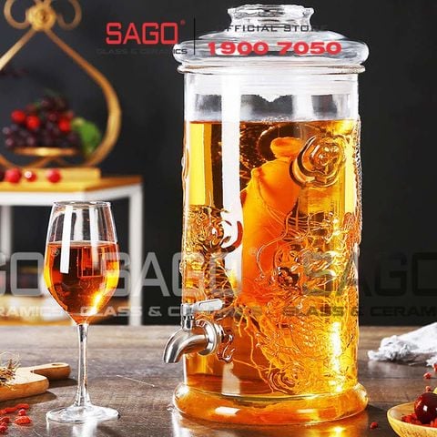  Bình Ngâm Rượu Trụ Rồng Nắp Thủy Tinh 15.0 Lít | Tùy Chọn Có hoặc không Vòi 