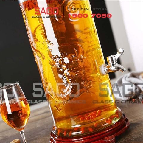  Bình Ngâm Rượu Trụ Rồng Nắp Thủy Tinh 15.0 Lít | Tùy Chọn Có hoặc không Vòi 