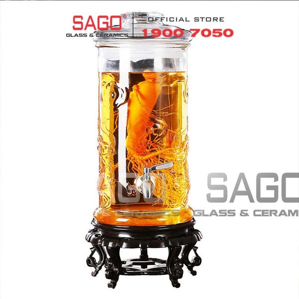  Bình Ngâm Rượu Trụ Rồng Nắp Thủy Tinh 15.0 Lít | Tùy Chọn Có hoặc không Vòi 