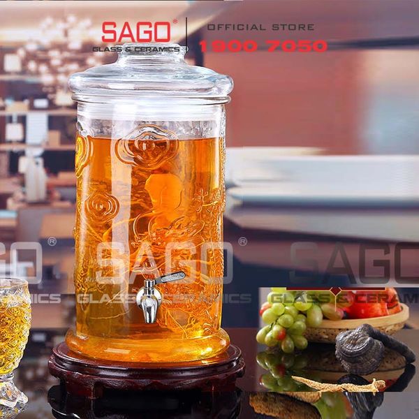  Bình Ngâm Rượu Trụ Rồng Nắp Thủy Tinh 12.0 Lít | Tùy Chọn Có hoặc không Vòi 