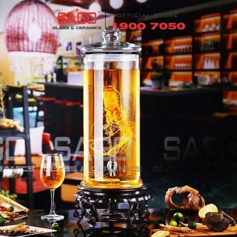  Bình Ngâm Rượu Trụ Trơn Nắp Thủy Tinh 19.0 Lít | Tùy Chọn Có hoặc không Vòi 