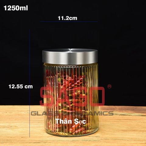  DELI HMFG60-1250B - Hũ Thủy Tinh Delisoga Striped Pillar Glass Jar 1250ml , Nắp Inox 304 | Thủy Tinh Cao Cấp 