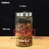  DELI HMFG60-1650B - Hũ Thủy Tinh Delisoga Striped Pillar Glass Jar 1650ml , Nắp Inox 304 | Thủy Tinh Cao Cấp 