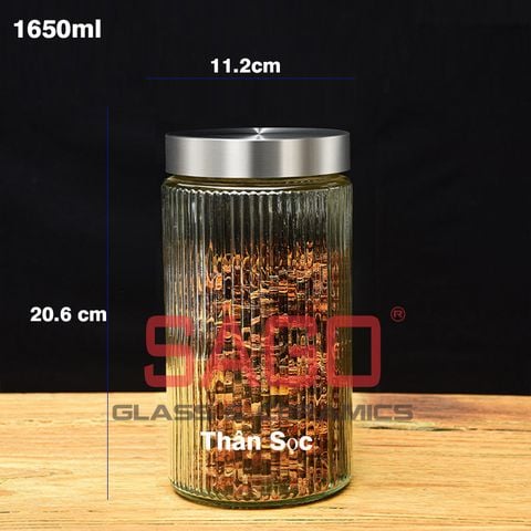  DELI HMFG60-1650B - Hũ Thủy Tinh Delisoga Striped Pillar Glass Jar 1650ml , Nắp Inox 304 | Thủy Tinh Cao Cấp 