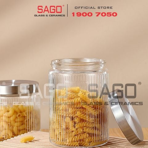  DELI HMFG60-2100B - Hũ Thủy Tinh Delisoga Striped Pillar Glass Jar 2100ml , Nắp Inox 304 | Thủy Tinh Cao Cấp 