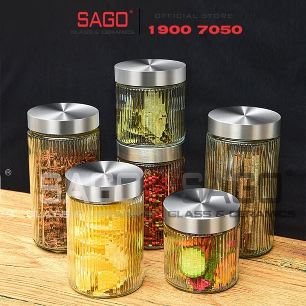  DELI HMFG60-2100B - Hũ Thủy Tinh Delisoga Striped Pillar Glass Jar 2100ml , Nắp Inox 304 | Thủy Tinh Cao Cấp 