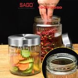  DELI HMFG60-1650B - Hũ Thủy Tinh Delisoga Striped Pillar Glass Jar 1650ml , Nắp Inox 304 | Thủy Tinh Cao Cấp 