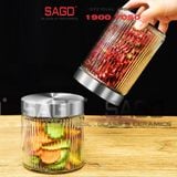  DELI HMFG60-1650B - Hũ Thủy Tinh Delisoga Striped Pillar Glass Jar 1650ml , Nắp Inox 304 | Thủy Tinh Cao Cấp 