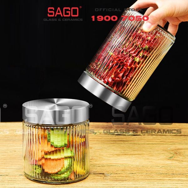  DELI HMFG60-1650B - Hũ Thủy Tinh Delisoga Striped Pillar Glass Jar 1650ml , Nắp Inox 304 | Thủy Tinh Cao Cấp 