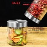  DELI HMFG60-900B - Hũ Thủy Tinh Delisoga Striped Pillar Glass Jar 900ml , Nắp Inox 304 | Thủy Tinh Cao Cấp 