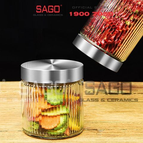  DELI HMFG60-900B - Hũ Thủy Tinh Delisoga Striped Pillar Glass Jar 900ml , Nắp Inox 304 | Thủy Tinh Cao Cấp 
