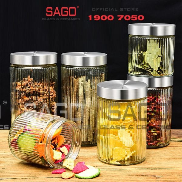 DELI HMFG60-2100B - Hũ Thủy Tinh Delisoga Striped Pillar Glass Jar 2100ml , Nắp Inox 304 | Thủy Tinh Cao Cấp 