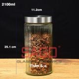  DELI HMFG60-2100B - Hũ Thủy Tinh Delisoga Striped Pillar Glass Jar 2100ml , Nắp Inox 304 | Thủy Tinh Cao Cấp 