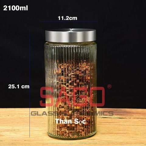  DELI HMFG60-2100B - Hũ Thủy Tinh Delisoga Striped Pillar Glass Jar 2100ml , Nắp Inox 304 | Thủy Tinh Cao Cấp 