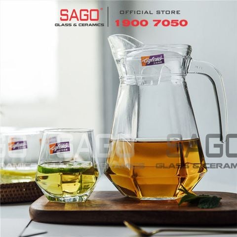  Deli EH1028/L7 - Bộ 06 Ly + Bình Nước Thủy Tinh Deli Pitcher 1300ml | Chặt Góc 