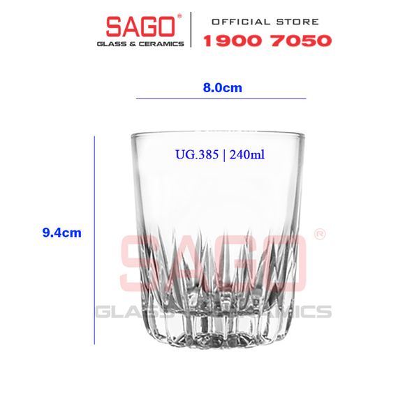  Union 385 - Ly Thủy Tinh Union Notch Bottom Rock Glass 240ml | Thủy Tinh Cao Cấp Nhập Khẩu Thái Lan 