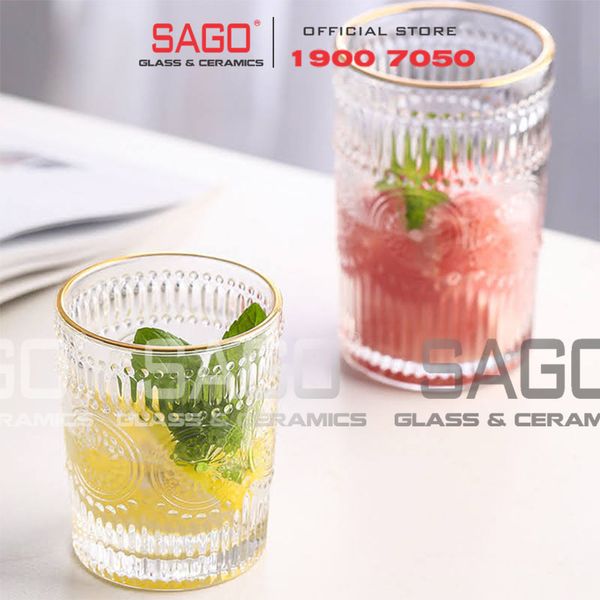  Deli DSKB040-1AR - Ly Thủy Tinh Deli Whisky Vintage Rock Glass Gold Rim 300ml | Thủy Tinh Cao Cấp 