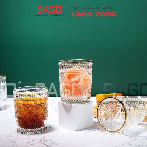  Deli DSKB040-1AR - Ly Thủy Tinh Deli Whisky Vintage Rock Glass Gold Rim 300ml | Thủy Tinh Cao Cấp 