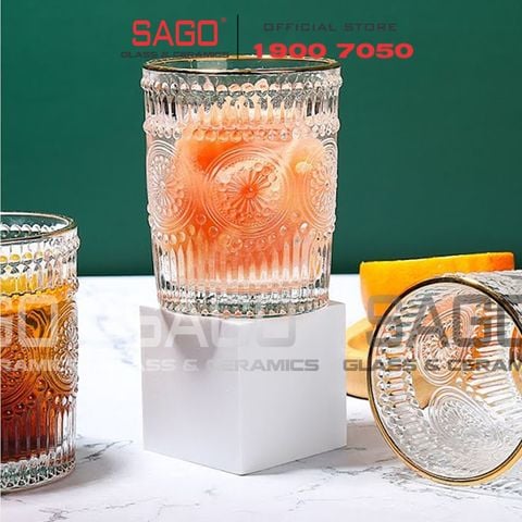  Deli DSKB040-1AR - Ly Thủy Tinh Deli Whisky Vintage Rock Glass Gold Rim 300ml | Thủy Tinh Cao Cấp 