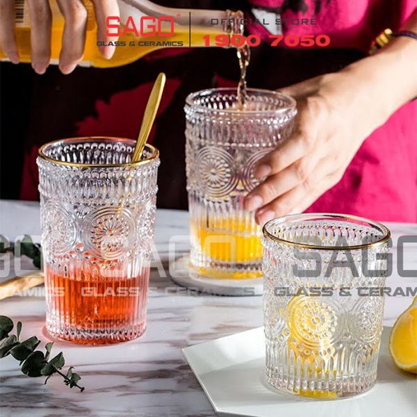  Deli DSKB040-1AR - Ly Thủy Tinh Deli Whisky Vintage Rock Glass Gold Rim 300ml | Thủy Tinh Cao Cấp 