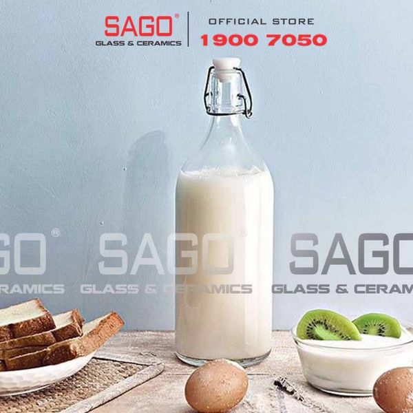  Chai Rượu Thủy Tinh Tròn Giara Nắp Gài 1000ml 