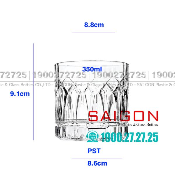  Ocean P03661 - Ly Thủy Tinh Ocean Traze PST Double Rock 350ml | Nhập Khẩu Thái Lan 