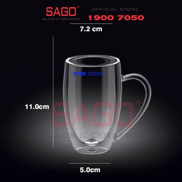  Wilmax England 888739/A - Ly Thủy Tinh 2 lớp Có Quai Wilmax England Thermo 250ml | Thủy Tinh Cao Cấp Chịu Nhiệt 