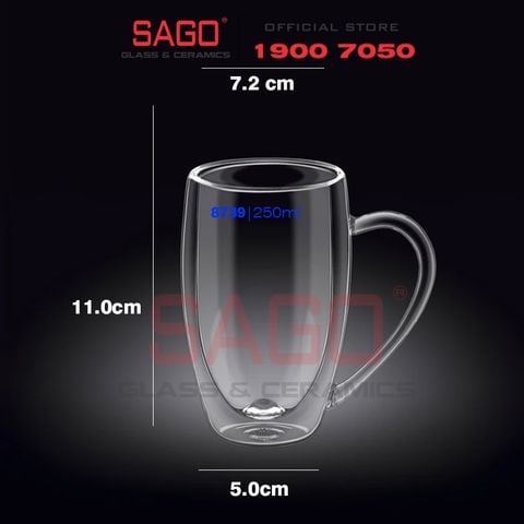  Wilmax England 888739/A - Ly Thủy Tinh 2 lớp Có Quai Wilmax England Thermo 250ml | Thủy Tinh Cao Cấp Chịu Nhiệt 