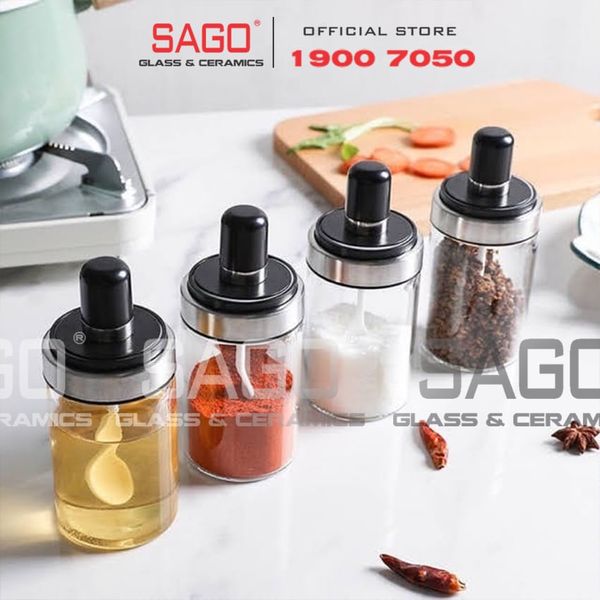  Hũ Thủy Tinh Gia Vị Có Thìa 250ml Viền Inox Cao Cấp | Thủy Tinh Cao cấp 