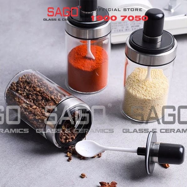  Hũ Thủy Tinh Gia Vị Có Thìa 250ml Viền Inox Cao Cấp | Thủy Tinh Cao cấp 